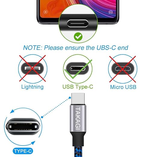 TAKAGI USB to USB C Cable (3Pack 6ft) USB A to Type C Cable Fast Charging Nylon Braided Data Sync Transfer Cord USB C Charger (Blue)