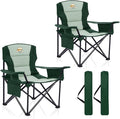 Colegence Heavy Duty Camping Chair for Adults Set of 2, Oversized Heavy People Foldable Padding Outside Camp Chairs, with Cooler Bag Cup Holder, Side Pocket for Lawn,Sport,Outdoor,Dark Green