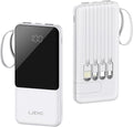 Portable Charger with Built in Cables,10000mAh Slim USB C Power Bank,5 Output 3 Input LED Display High Speed External Battery Pack Travel Phone Charger for iPhone Samsung Pixel LG Moto iPad,White
