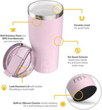RTIC 30oz Essential Tumbler with Lid, Ceramic Lined, Insulated, Stainless Steel, Metal, Double Wall Vacuum-Insulation, Travel Cup for Iced Coffee, Tea, Hot and Cold Drink, Pale Pink