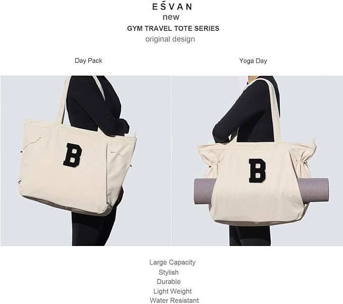 ESVAN Corduroy Yoga Tote Bag Gifts for Women Drawstring Yoga Mat Bag for Office Workout Travel Carryall Pilates Gym