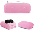 urnexttour 4-in-1 Travel Pillow & Blanket Set with Eye Mask, Memory Foam Neck Support, 50x65 Inch Blanket, Storage Bag for Airplane, Car, Train, Home Travel Pink