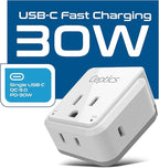 Ceptics European Plug Adapter, Safe USB-C 30W PD & QC 3.0-2 USA Socket - Compact & Powerful - Use in Greece, Italy, Switzerland, Turkey, Portugal - Includes Type C Swadapt Attachment