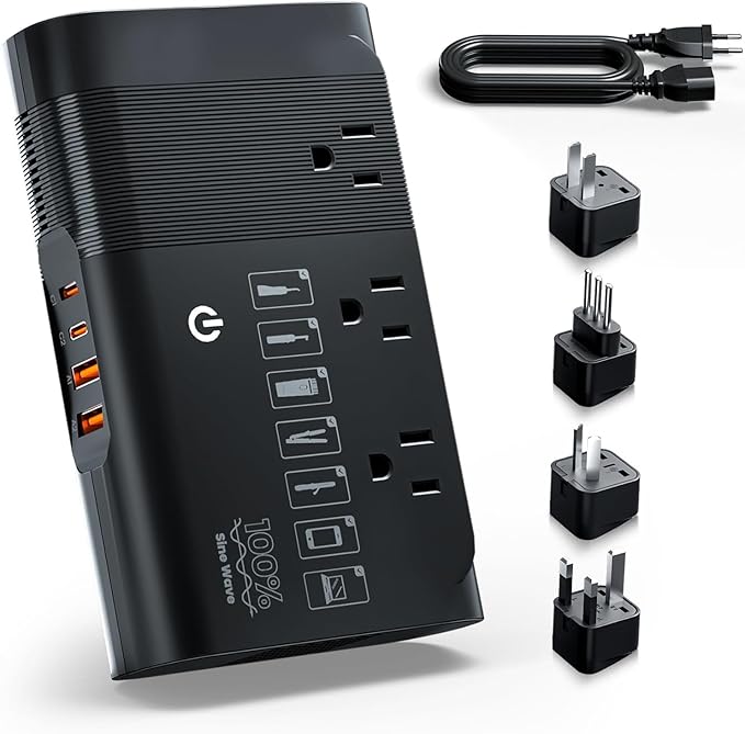 DOACE 500W Travel Voltage Converter, 220V to 110V Pure Sine Wave Step-Down Transformer for International Travel, Europe UK AU, Safe for Hair Straighteners, Cameras & Devices