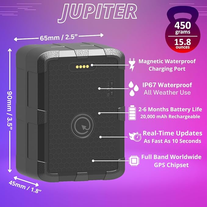PlanetGPS (Jupiter) - Magnetic Waterproof GPS Tracker for Vehicles GPS Tracker for Cars Trucks with Worldwide Coverage (2 to 6 Months Battery) - Subscription Required (Starting $5.00 / Month)
