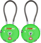 Forge Quality TSA Approved Luggage Locks for Travel Accessories, Suitcase, Pelican case, Ammo Boxes, Set Your own Combination, Zinc Alloy Body-Cable Green 2 Locks