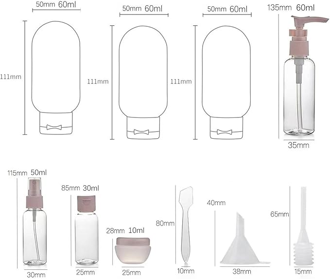11pcs Travel Bottles for Toiletries, TSA Approved Travel Size Toiletries Containers Kit, Leak Proof Squeezable Travel Toiletry Liquid Bottles, Refillable Containers for Shampoo Conditioner Lotion