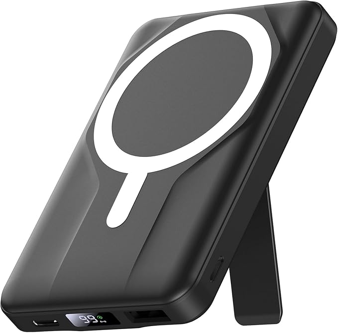 Azmuth Wireless Portable Charger with Stand, 10000mAh Magnetic Power Bank, 22.5W USB-C Fast Charging Battery Pack with Digital Display Compatible with iPhone 15/14/13/12 Series (Black), KT-D022