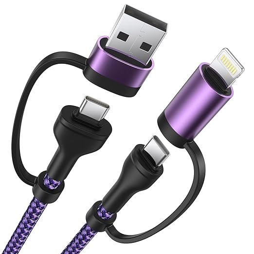 4 in 1 Charging Cable 60W 6FT Apple MFi Certified USB C to Lightning Cable Nylon Braided Multi iPhone Charger Cord USB C Cable for iPhone 17 16 15 14 Pro/Max/iPad/Samsung/MacBook/Carplay