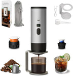 3-in-1 Portable Coffee Maker, 15 Bar Portable Espresso Machine with LED Display and 90ml Sink, Compatible with Ground Coffee & Capsules(Ns&DG) for RV, Hiking, Office, Auto-Heating, USB-C (Gray)