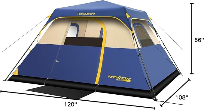 FanttikOutdoor Camping Tent 4/6/8/10 Person Instant Cabin Tent Setup in 60 Seconds with Rainfly & Windproof Portable with Carry Bag for Family Camping & Hiking, Upgraded Ventilation, Navy Blue