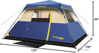 FanttikOutdoor Camping Tent 4/6/8/10 Person Instant Cabin Tent Setup in 60 Seconds with Rainfly & Windproof Portable with Carry Bag for Family Camping & Hiking, Upgraded Ventilation, Navy Blue