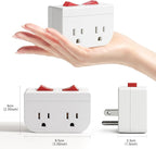 Oviitech Grounded Outlet Wall Tap Adapter with Red Indicator On/Off Power Switch (3 PK/Double Switch)