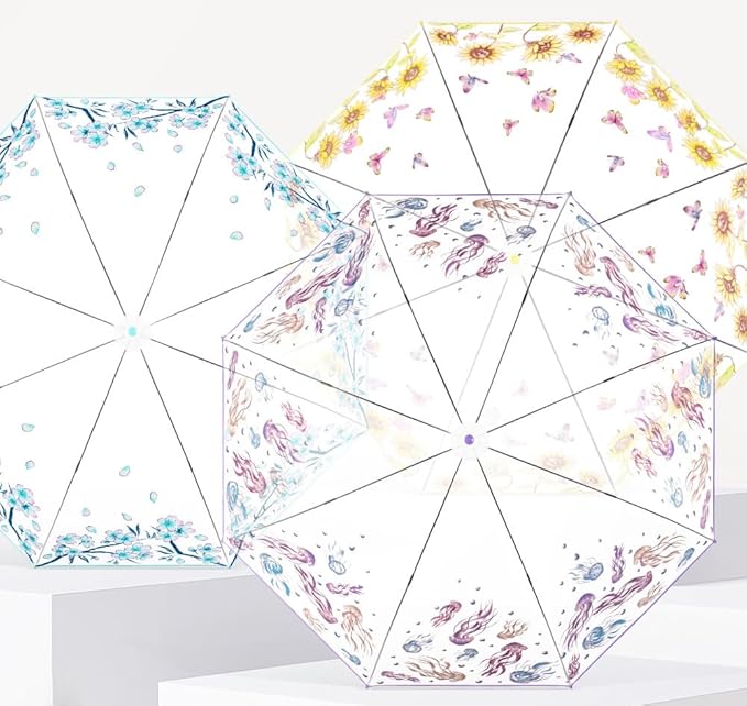 Chesoon Flower Blossom Umbrella Clear Bubble Surface for Women Girls Lightweight Rain Umbrella with 8 Fiberglass Ribs