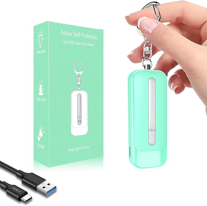 Personal Alarm for Women, Rechargeable with Safety Lights & Low Battery Notice, 130dB Siren with LED Flashlight Strobe Light for Emergency, Dual Light Sources Safety Keychain
