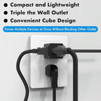 POWERCORDS 3 Power Blocks Outlet Splitter, 3 Pack, Grounded Wall Tap, 3-Prong Plug Adapter AC Multi Plug Wall Outlet, Power Splitter, Cruise Essentials, for Home Office School Dorm, UL Listed,Black