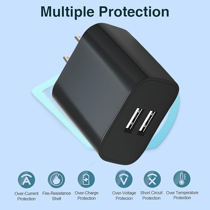 USB Wall Charger,4 Pack Dual Port Plug Adapter for Wall Outlet Charging Block, USB Power Adapter for iPhone 14/13/12/11 Pro/Pro Max, XS/XR/X, Galaxy, Pixel, Moto and Android Phones (Black)