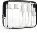 BAGSMART 7 Pack Clear Toiletry Bag with Refillable Travel Bottles Set, TSA Approved Travel Toiletry Bag Water Repellent Carry on Travel Accessories Bag Airport Airline Quart Size Bags, Black