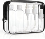 BAGSMART 7 Pack Clear Toiletry Bag with Refillable Travel Bottles Set, TSA Approved Travel Toiletry Bag Water Repellent Carry on Travel Accessories Bag Airport Airline Quart Size Bags, Black