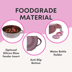 Pink Slow Feeder 3-in-1 Travel Dog Bowl Set – 30 OZ Stainless Steel + 20 OZ Collapsible BPA-Free Silicone Bowl Lid | Silicon Slow Feeder Insert | Non-Slip, Anti-Choking|, Carabiner | We give Back