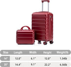 Kids Luggage Sets for Girls, 2 Piece Luggage Set, 20 Inch Rotating Wheel Suitcase with 14 Inch Cosmetic Case, Lightweight Hardshell Suitcase with 360° Spinner Wheels for Travel (Red)