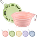 Collapsible Dog Bowls 2-Pack, Portable Travel Dog Bowl with Carabiner, Food-Grade Silicone Pet Bowl for Hiking, Walking (Macaron Pink and Green)