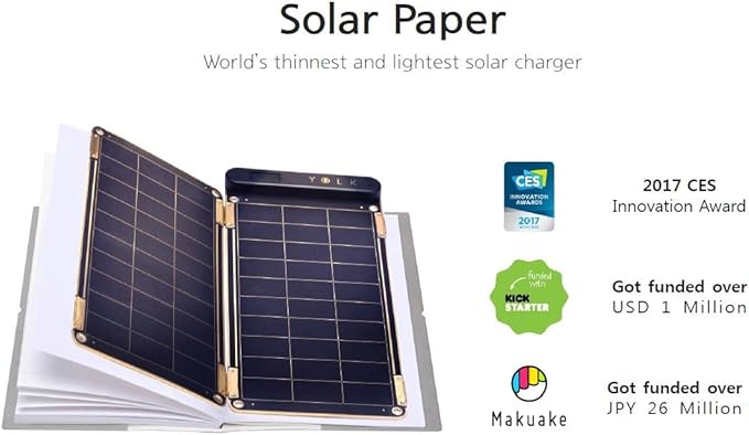 Solar Paper + Pouch, Paper-Thin and Light Portable Solar Charger with Ultra-High-Efficiency (5W)