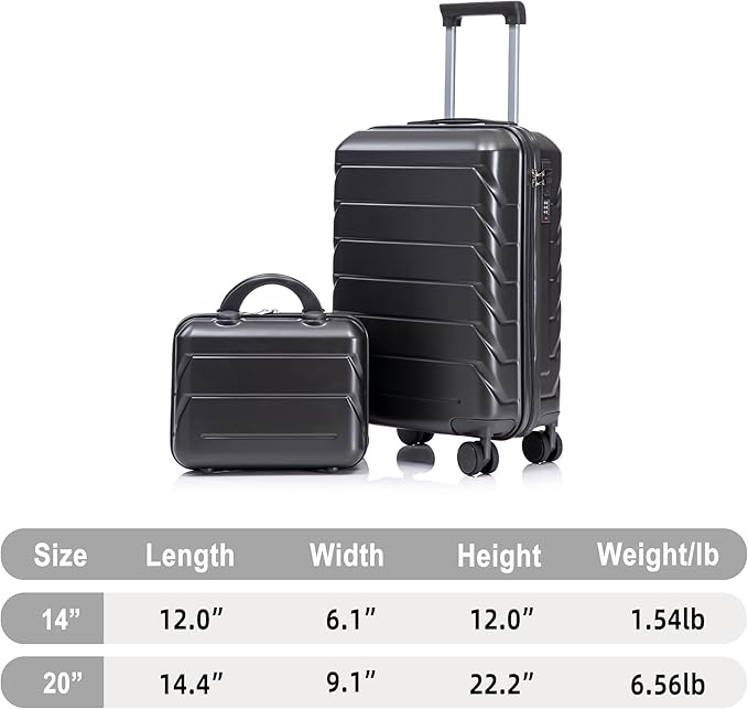 Kids Luggage Sets for Girls, 2 Piece Luggage Set, 20 Inch Rotating Wheel Suitcase with 14 Inch Cosmetic Case, Lightweight Hardshell Suitcase with 360° Spinner Wheels for Travel (Gray)