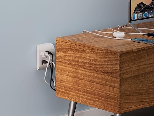 ELEGRP 6-Outlet Extender with Central Anchor, 3-Prong Grounded Wall Tab, Multiple Outlet Extender with 6 Electrical Outlets, ETL Listed, 2 Packs, White