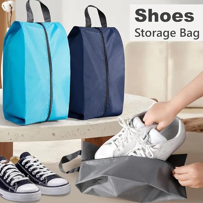 5Pcs XL Travel Shoe Bags Portable Travel Gifts Shoe Organizer with Zipper Closure, Waterproof Nylon Shoe Storage Organizer with Handle Travel Bags For Men and Women, Navy