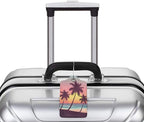 2 Pack Luggage Tags for Suitcases, PU Leather Bag Tag with Privacy Cover Address Card Travel Essentials-Beach Palm Tree