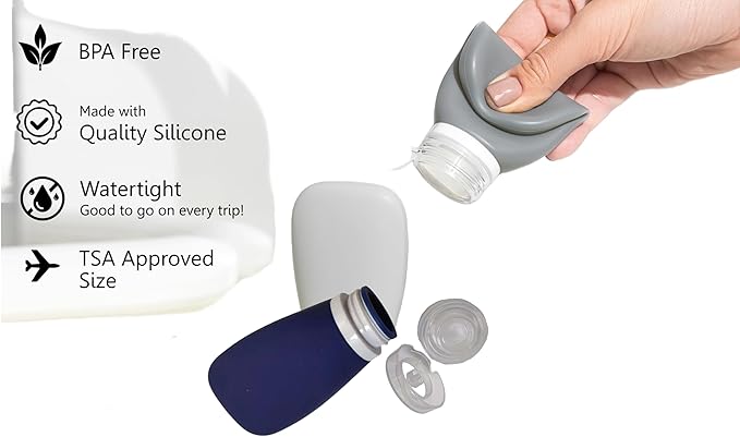 Leak Proof Silicone (Soft) Refillable Bottles 3oz-90 ml Travel Squeeze Bottles for Toiletries, TSA Size Containers for Lotions, Shampoos, Soaps, Sanitizer (3-Pack) Men or Women