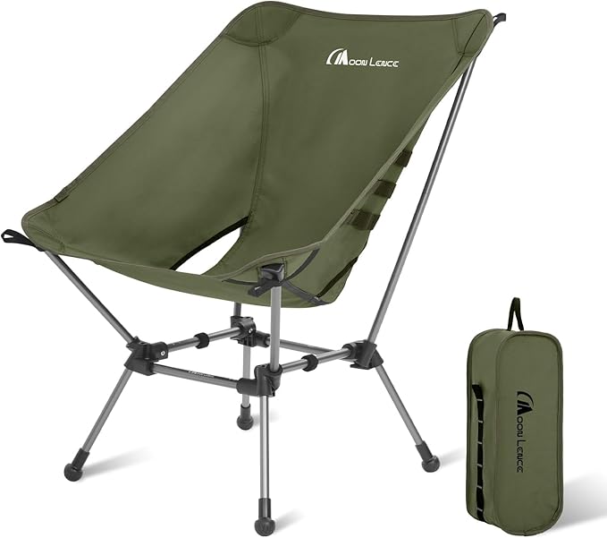MOON LENCE Portable Camping Chair Plus, Larger & Roomier, Compact and Lightweight Still, Folding Chair for Backpacking & Hiking, 330Lbs Capacity (Moss Green)