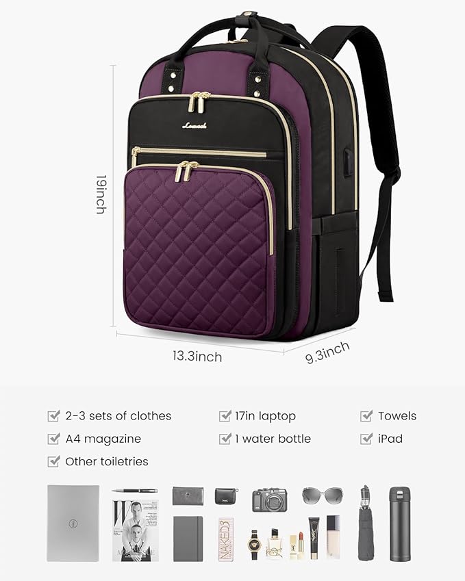 LOVEVOOK Laptop Backpack for Women with Separate Laptop Compartment, 17" Water Resistant Lightweight Daypacks for College Travel Work Business, Nurse Teacher Computer Bags