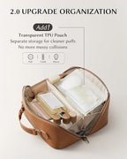 EACHY Travel Makeup Bag, Large Capacity Cosmetic Bag for Women, Waterproof PU Leather, Flat Open Portable Toiletry Bag for Skincare, Brushes & Travel Essentials