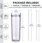 Volhoply 20oz Plastic Skinny Tumblers Bulk 10 Pack,Double Wall Tumbler with Lid and Straw,BPA Free Matte Acrylic Iced Coffee Cups with Straw,Reusable Travel Cute Mug for Party,DIY Gift(Clear,10 Set)