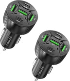USB C Car Charger Adapter, PD 3.0 Charger, 5 USB QC 3.0 Car Phone Chager Fast Charging for iPhone 17, Galaxy S24 and Other USB Device. (2Pack)