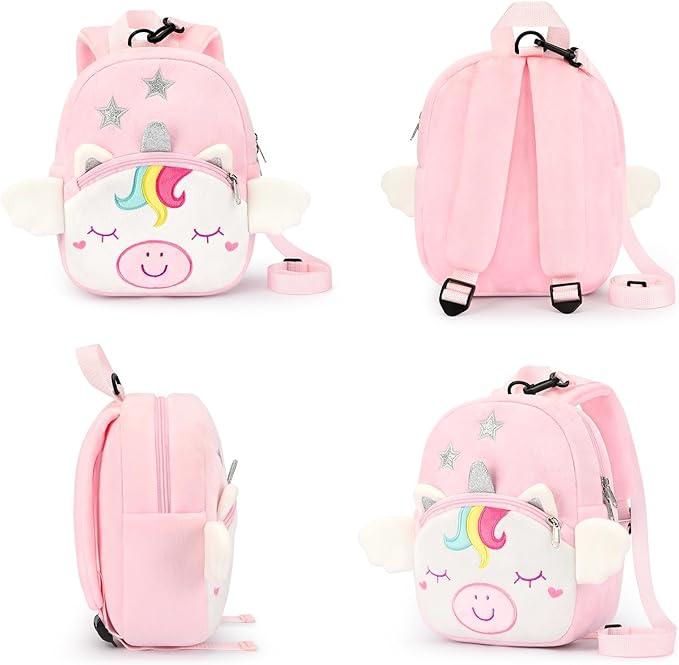 mibasies Toddler Backpacks for Girls 2-4: Plush Backpack -3D Animal Cartoon Mini Travel Bag -10 inch Toddler Backpack Leash