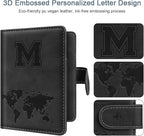 Passport Holder Wallet Cover Personalized Letter A-Z Travel Wallet RFID Blocking Passport Cover Wallet Case for Travel Passport Book Holders for Women and Men, Black-M