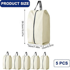 5Pcs Large Travel Shoe Bags Portable Travel Gifts Shoe Organizer with Zipper Closure, Waterproof Nylon Shoe Storage Organizer with Handle Travel Bags For Men and Women, Beige