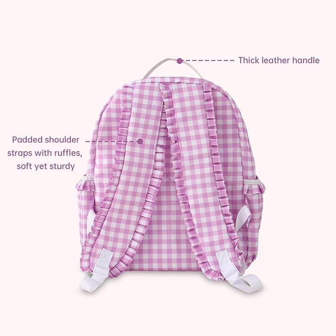 DYSHAYEN Gingham Kids Backpack,15 Inch School Backpack for Girls Boys,Kindergarten Large Bookbag Age 5-8 for Birthday Gifts School Overnight (Purple)