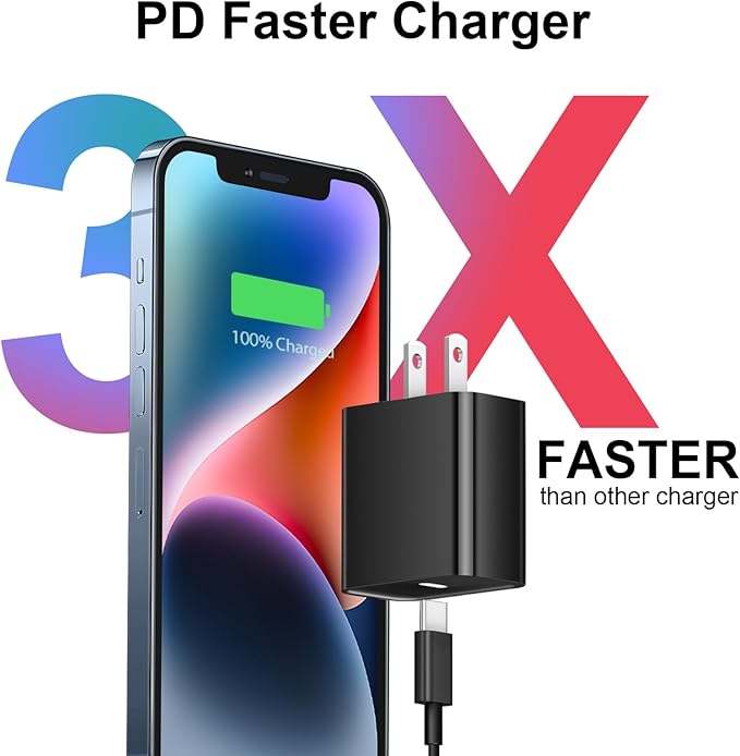 iPhone 17 16 15 Charger Fast Charging 3+3Pack 20W USB C Wall Charger with 6FT Fast Charging Cable Compatible with iPhone 17/17 Air/17 Pro/17 Pro Max/iPhone 16/15 Series, iPad Pro/AirPods -Black