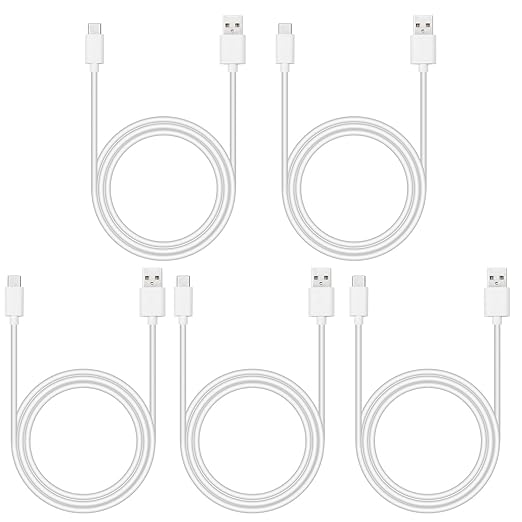 Smays USB to USB C Cable 6ft 5-Pack, Type C Phone Charger Cord Bulk, White