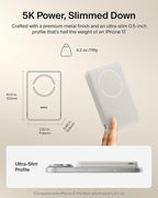 Belkin MagSafe Power Bank 5,000mAh, Ultra-Slim Qi2 15W Certified Magnetic Back Supports MagSafe Accessories On-the-Go, Wireless Battery Pack w/USB C Cable for iPhone 17, Pixel 10, Travel - Sand