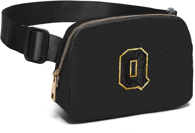 Gitus Belt Bag Fanny Pack Crossbody Bags with Initial Letter Patch Gifts for Wife Older Women Mother Coworker Bridesmaid Anniversary Travel Gifts Beach Gifts (Black-Q)