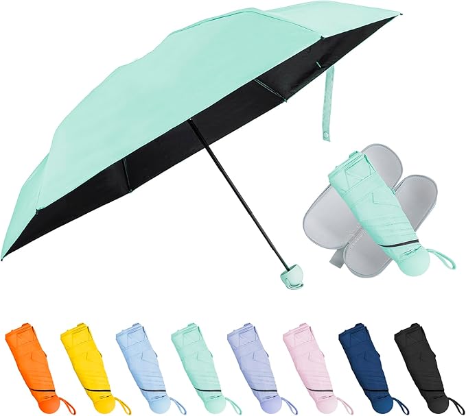 TopTie Compact Mini Umbrella for Purse, Small Sun & Rain Umbrellas with Case, Travel Folding Umbrella