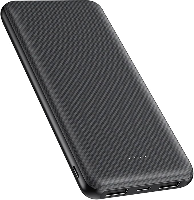 Power Bank 10000mAh Portable Charger, Slimmer Battery Pack 5V/3A with USB C Input & Output, Travel Essentials Powerbank Compatible for iPhone, Galaxy, LG, Sony, Pixels, Tablets and More (Black)