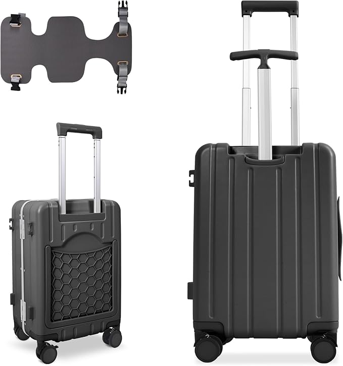 Apelila 20" Ride-On Suitcase with Seat, Double Handle Carry On Luggage with Mesh Pocket & Side Hooks, Hard Shell Spinner Wheels, TSA Lock & Seat Belt
