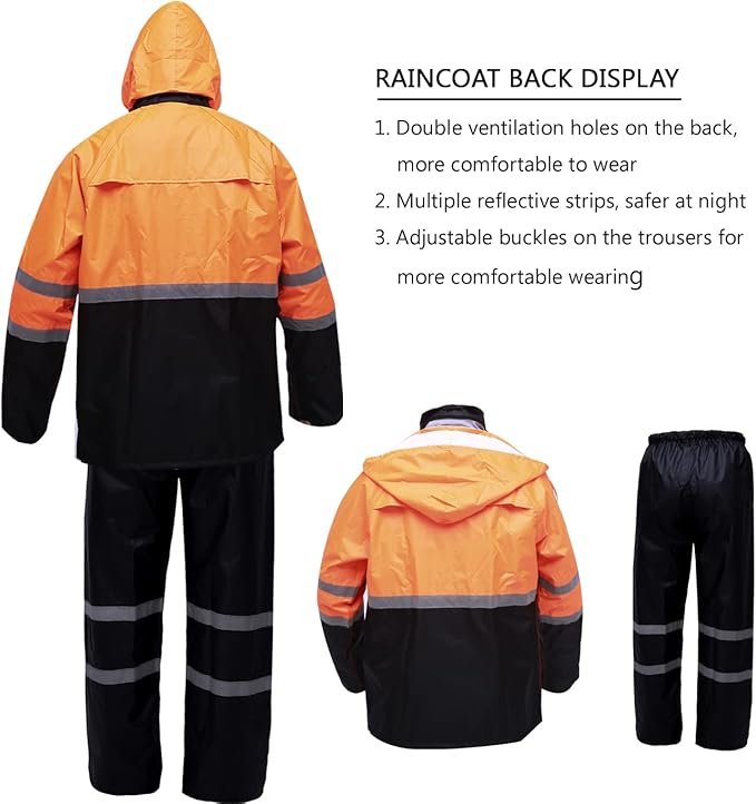 Rain Suit, High Visibility Reflective Safety Jacket, Lightweight Rain Gear, Waterproof Rain Jacket with Pants