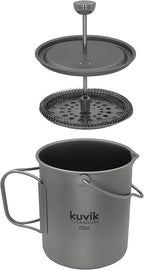 Kuvik Titanium French Press 750ml (25.4 oz) - Ultralight and Compact French Press for Backpacking and Camping